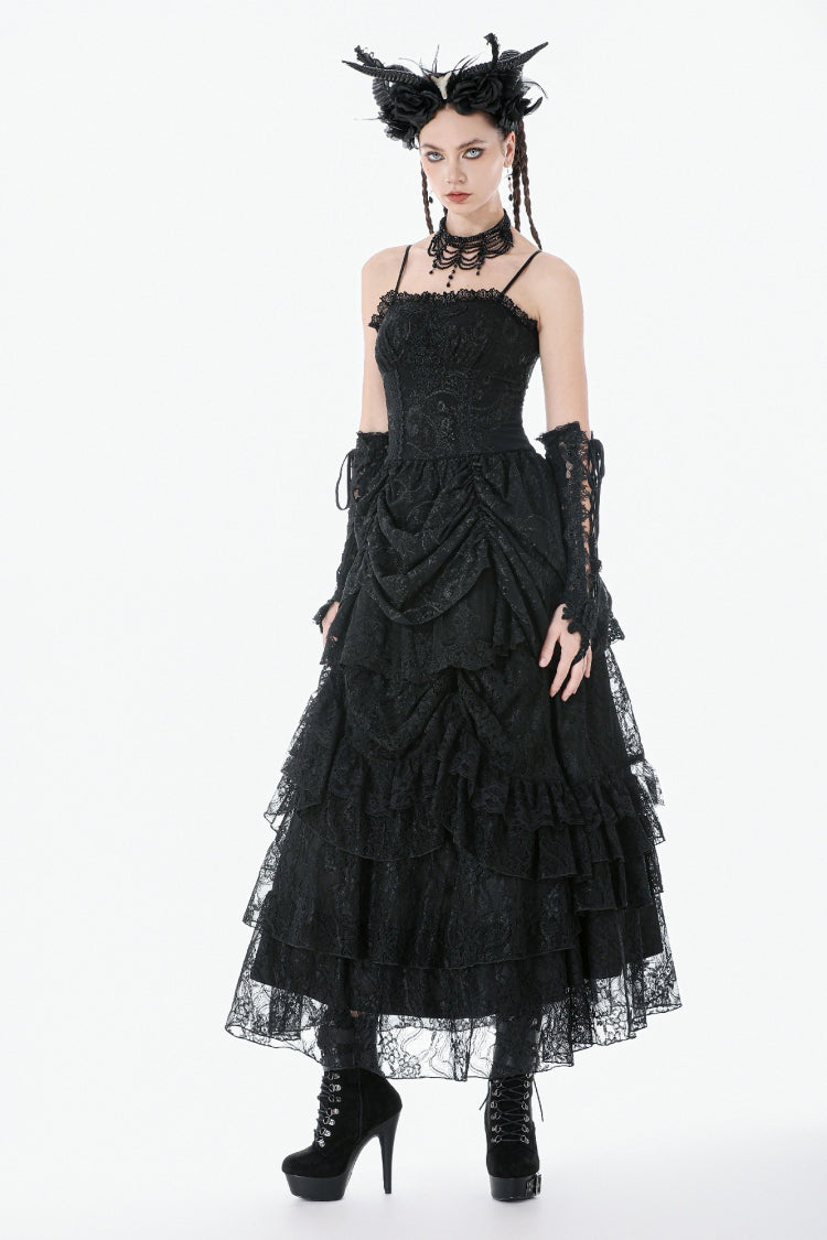 Embroidered Peplum Court Slip Dress in Gothic Style