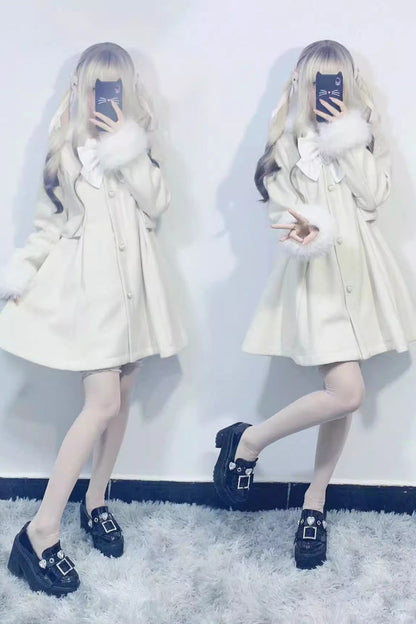 Plush Lop Rabbit Hooded Detachable Sweet Coat Two Colors