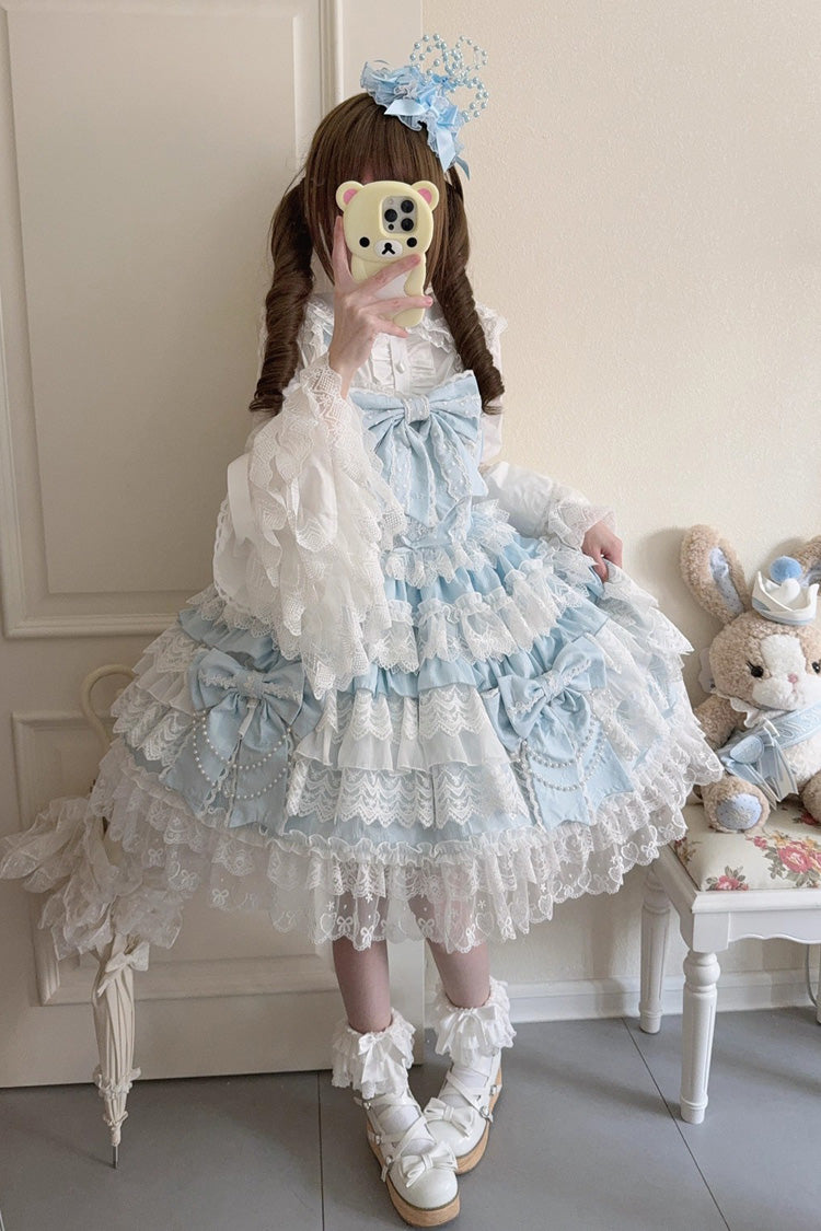 Sleeveless Multilayer Ruffled Hanayome Cardigan Bow Lace Lace-Up Sweet Lolita JSK