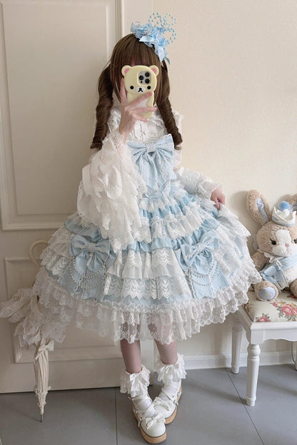 Sleeveless Multilayer Ruffled Hanayome Cardigan Bow Lace Lace-Up Sweet Lolita JSK