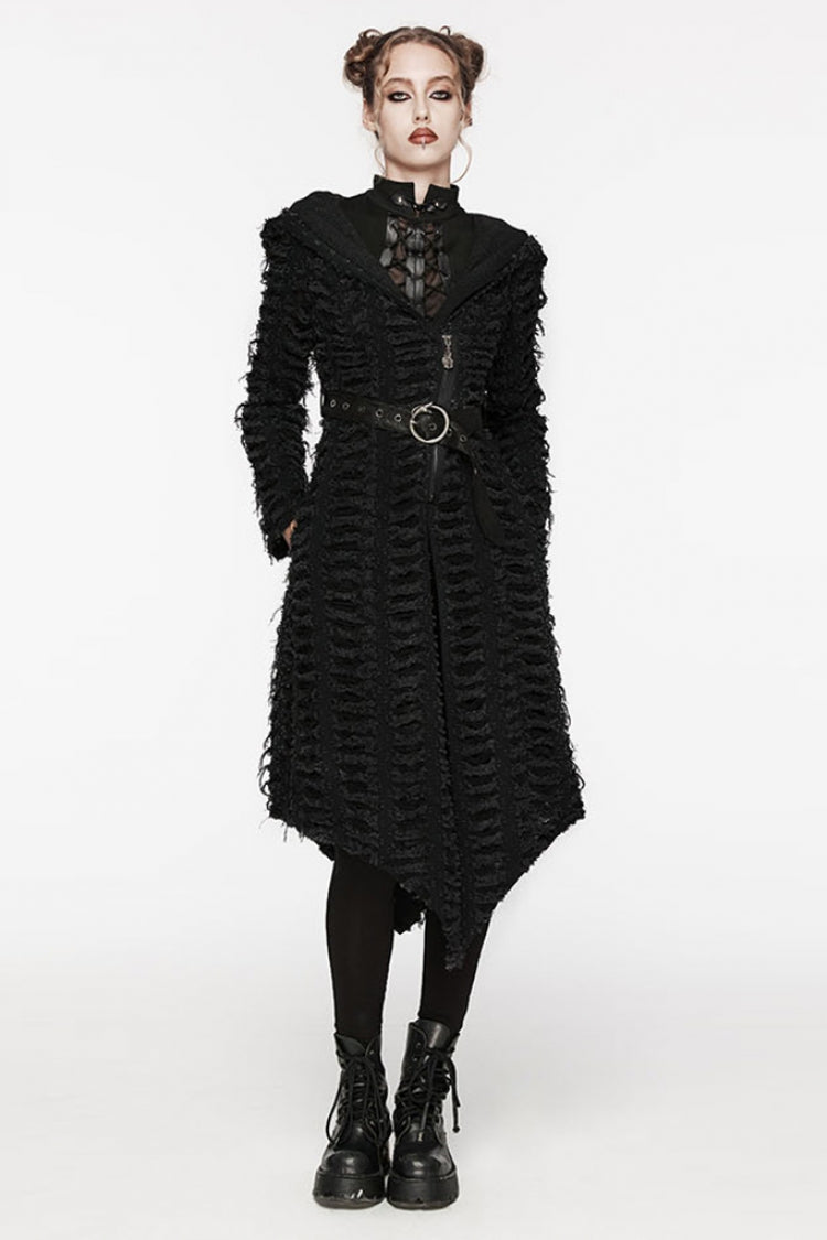 Hooded Asymmetric Black Long Coat Punk Women's Outerwear