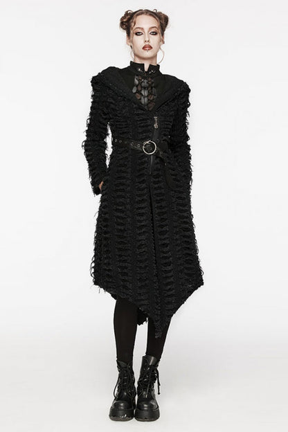Hooded Asymmetric Black Long Coat Punk Women's Outerwear