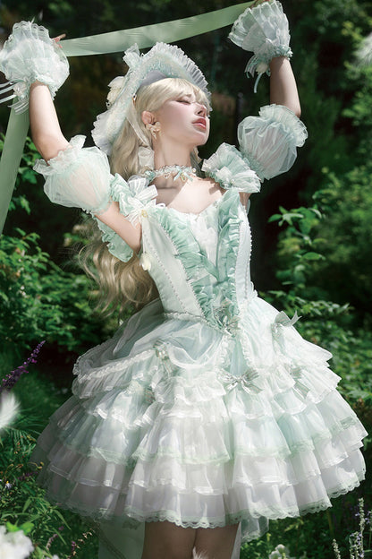 Emerald Layered Lace Bowknot Lolita JSK - Tulip Wind Chime