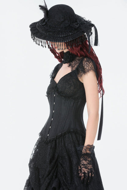 Underbust Corset with Lace-Up and Asymmetric Hem - NoirEdge