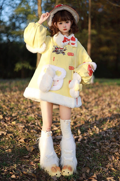 Mushroom House Long Sleeve Embroidery Bow Sweet Lolita Coat in Yellow