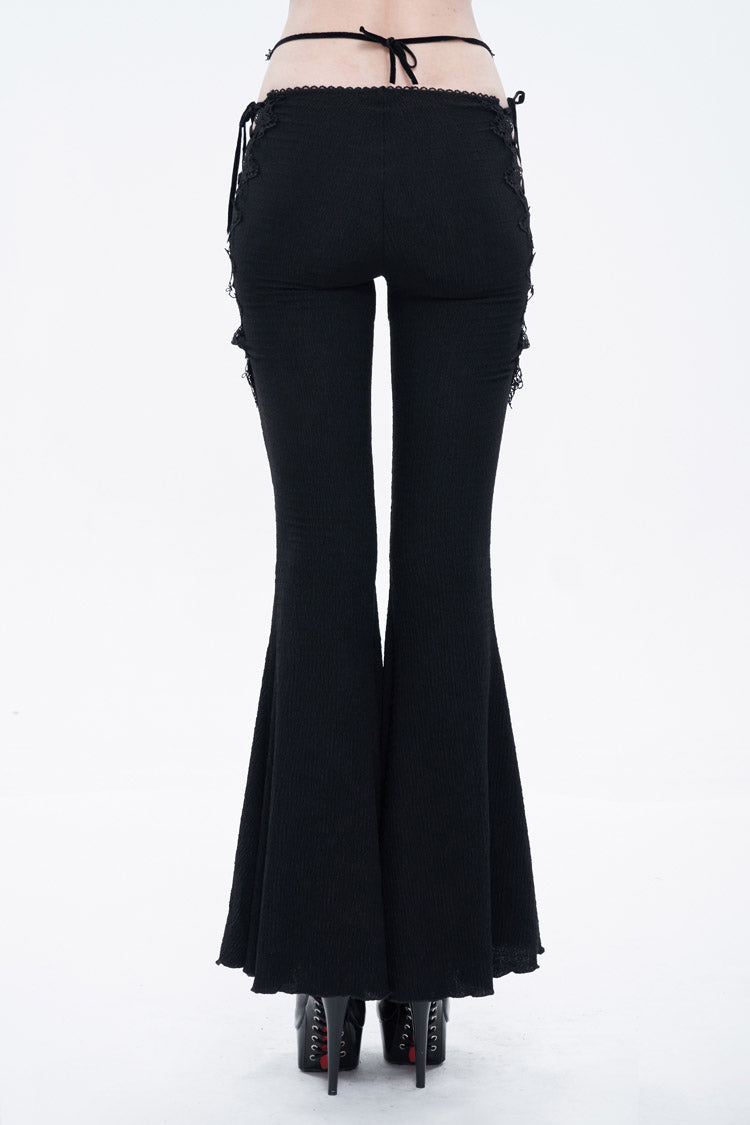 Gothic Flared Pants with Lace-Up Cutouts and Gems