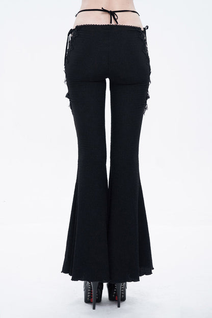 Gothic Flared Pants with Lace-Up Cutouts and Gems