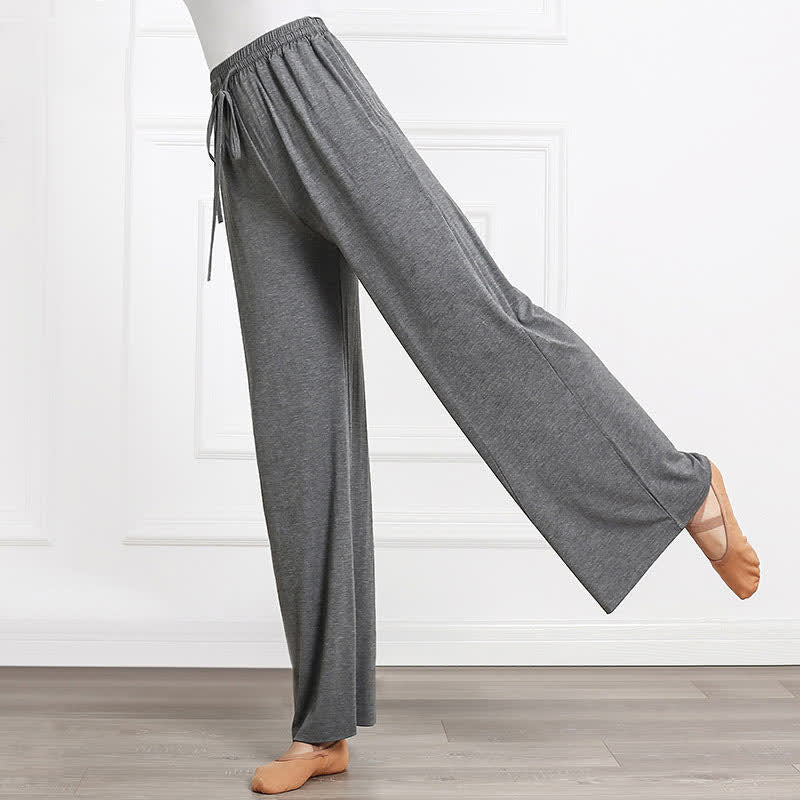 Pantalon décontracté élégant à taille haute et à lacets, coupe ample et fluide 