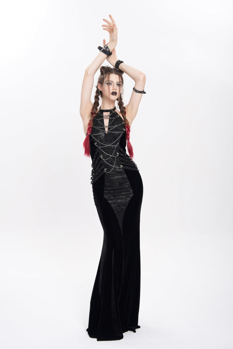 Halterneck Sleeveless Rivet Chain Punk Dress