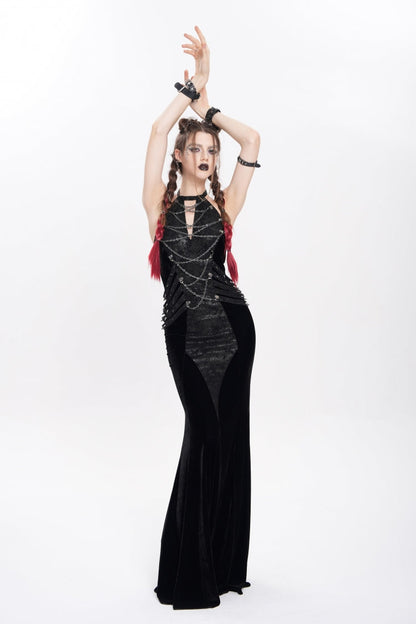 Halterneck Sleeveless Rivet Chain Punk Dress