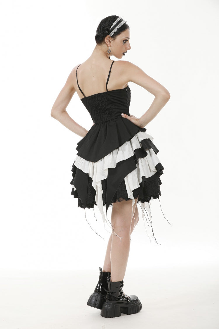 Monochrome Sleeveless Multi-Layered Ruffled Bow Slip Dress