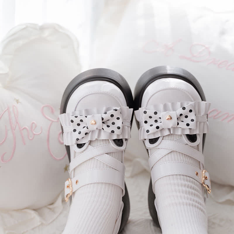 Chaussures Lolita à plateforme avec nœud à pois et ours de dessin animé