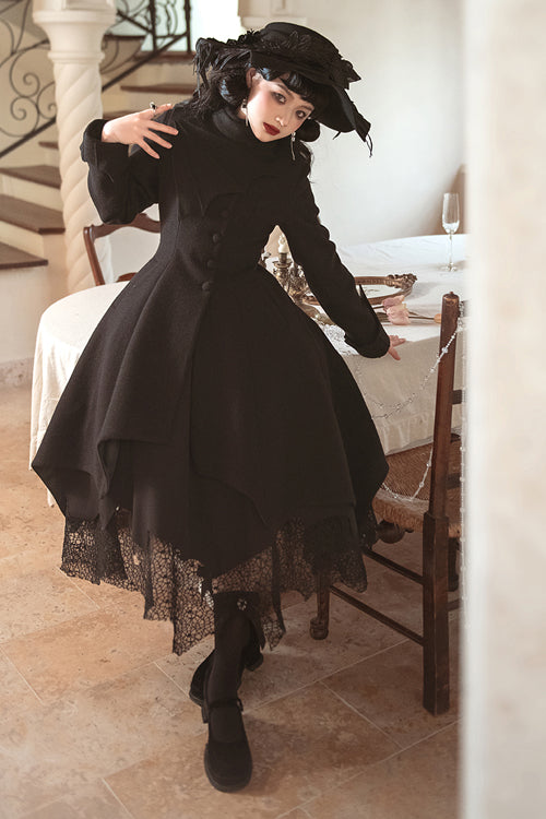 Ouji Lolita Wool-Blend Coat with Asymmetric Hem Icebreaker Motif
