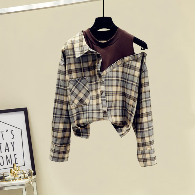 Skirt Tulle Plaid Shirt Button Front