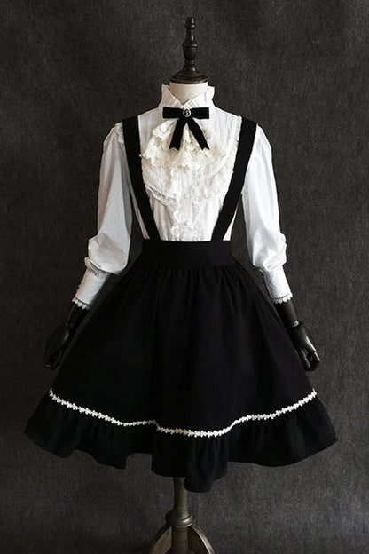 Black Gothic Lolita Suspender Skirt with Devil Motif