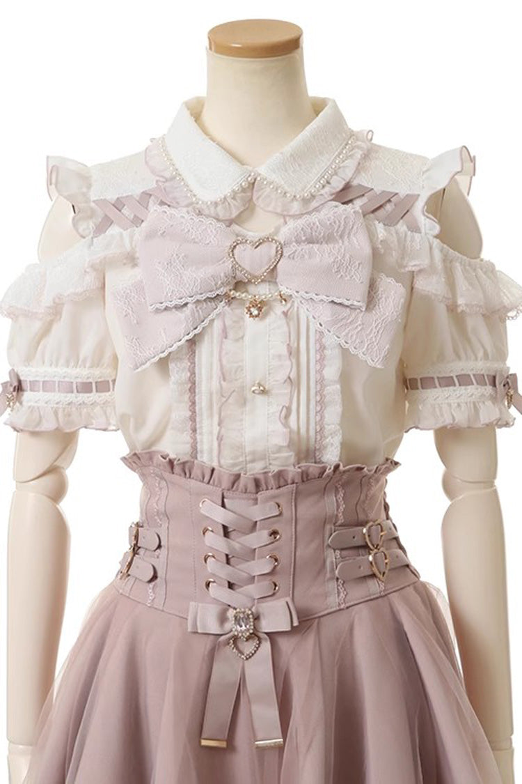 Off Shoulder Bowknot Pearl Jirai Kei Japanese Blouse