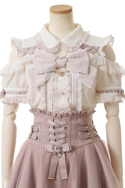 Off Shoulder Bowknot Pearl Jirai Kei Japanese Blouse