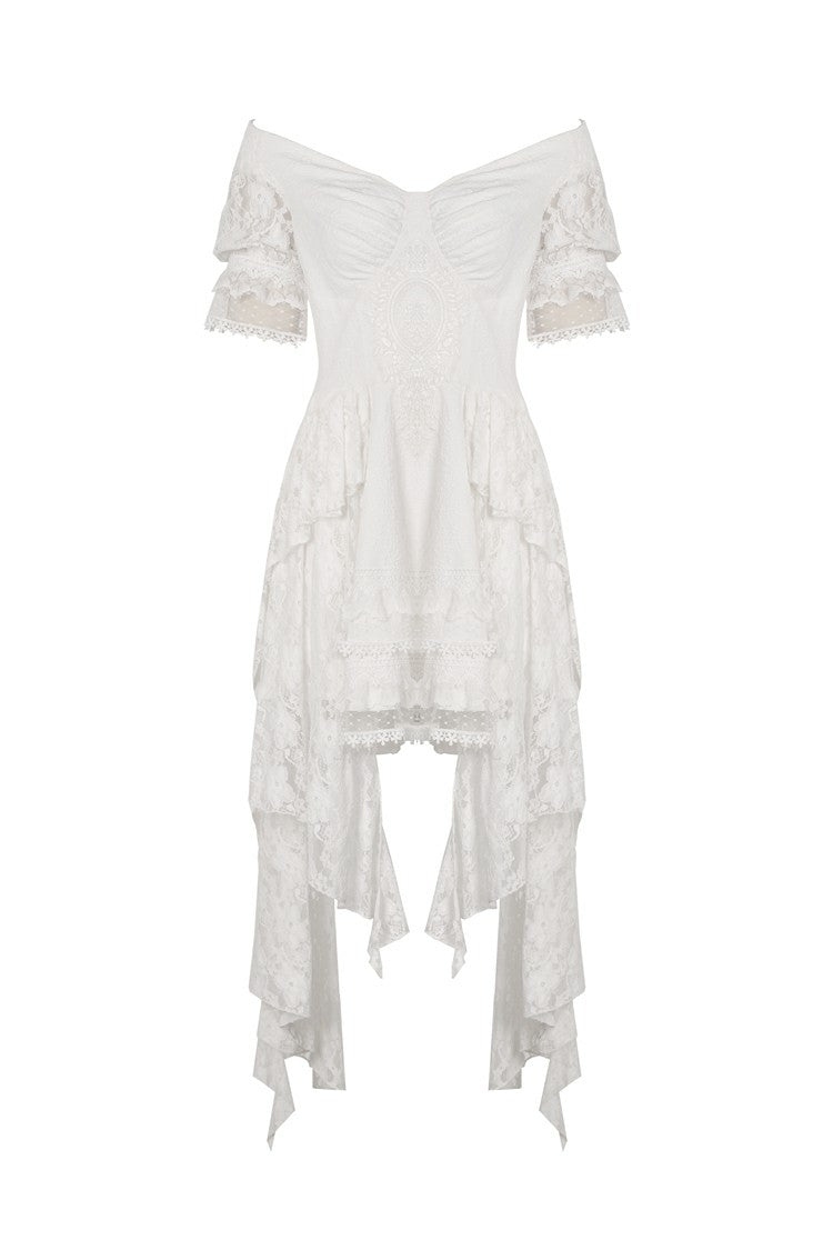Ivory Off-Shoulder Lace Short Sleeve Steampunk Wedding Dress