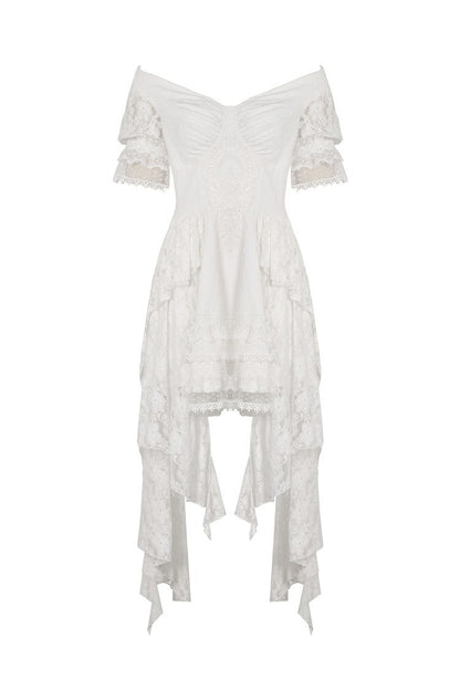 Ivory Off-Shoulder Lace Short Sleeve Steampunk Wedding Dress