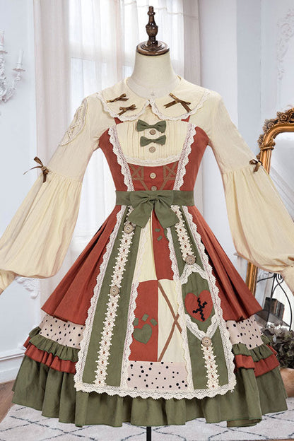 Japanese Patchwork Ribbon Multi-Tier Ruffle Lolita JSK Dress