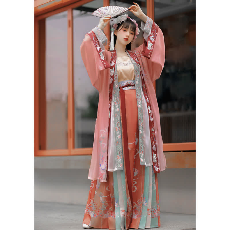 Vintage Cartoon Hase Blumenstickerei Hanfu Set