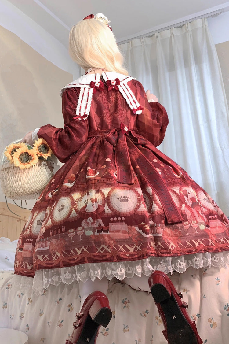 Afternoon Fantasia Print Ruffle Bowknot Sweet Lolita JSK Gown