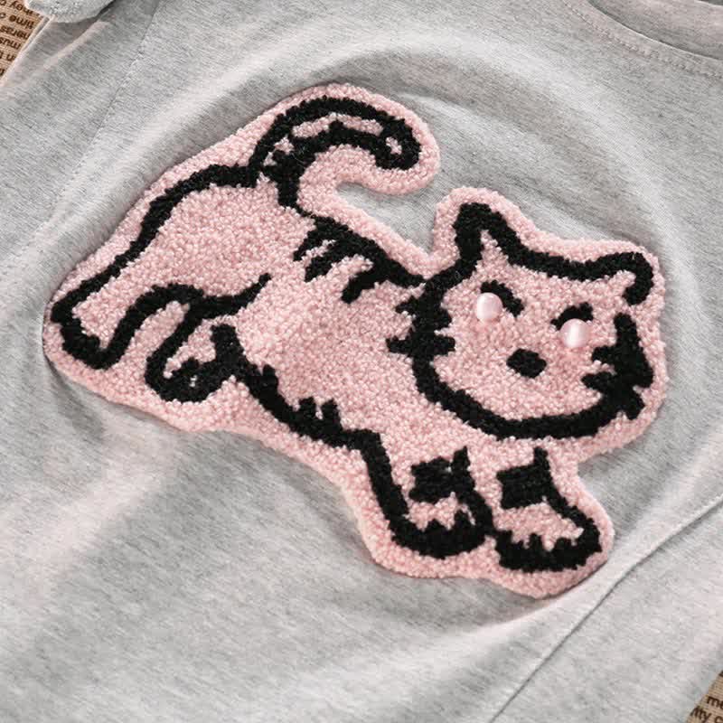 Rosa Crop Top mit Tiger-Stickerei, T-Shirt, Jeansshorts