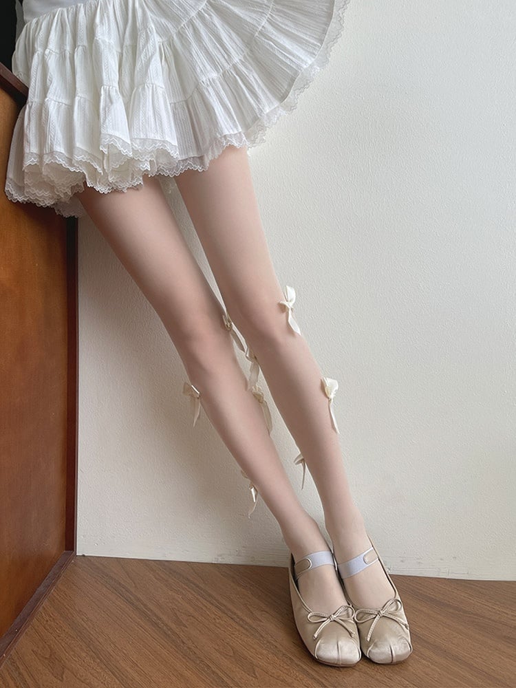 White Bowknot Details Semi-sheer Lolita Tights