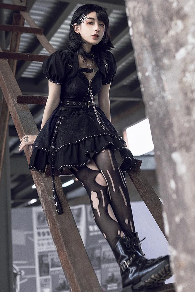 Black Gothic Punk Lolita JSK Dress with Letter Print