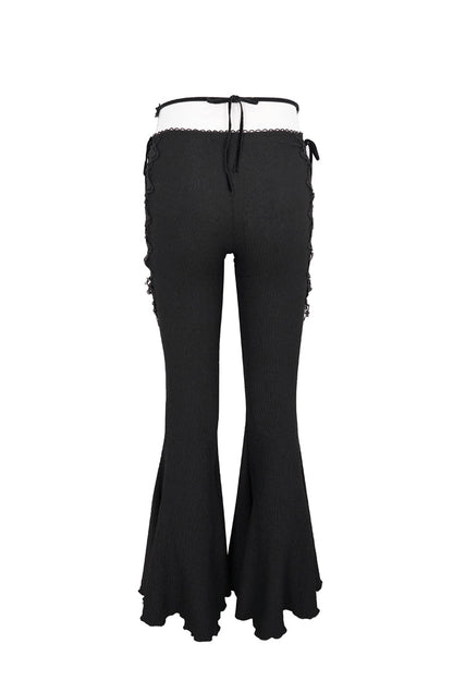 Gothic Flared Pants with Lace-Up Cutouts and Gems
