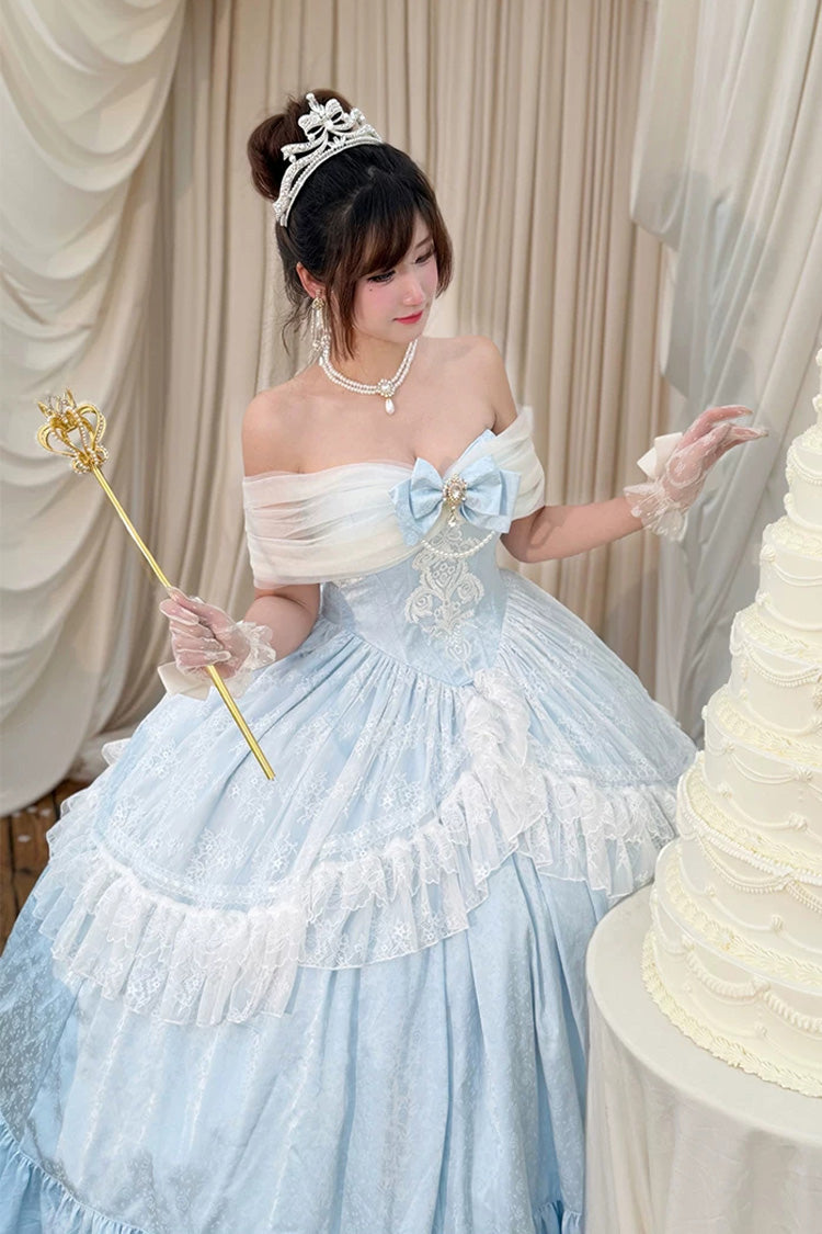 Sleeveless Pearl-Trimmed Hanayome Dress with Ruffles and Bow