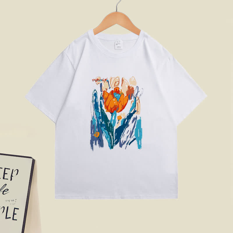 T-Shirt-Set mit Faltenrock und Tulpen-Kirschblüten-Print