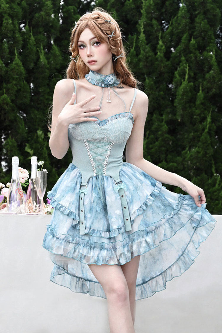 Tie-Dyed Train JSK with Double Ruffle Bow and Lace