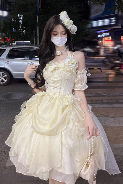 Ivory Cindy Rose Halterneck Sleeveless Ruffle Bowknot Sweet Elegant Lolita Jsk Dress