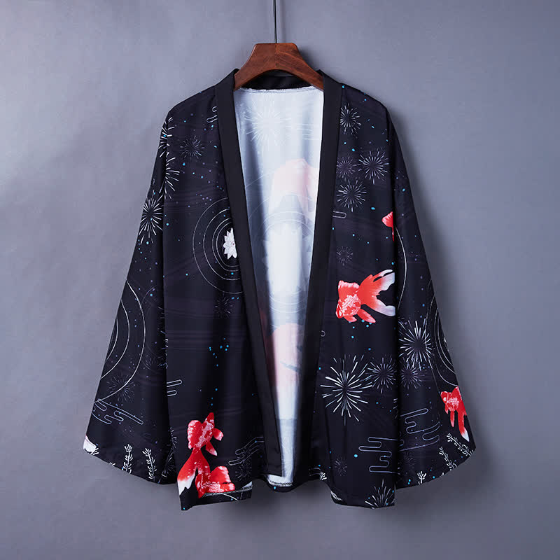 Charming Carp Dragon Print Casual Cardigan Kimono Outerwear