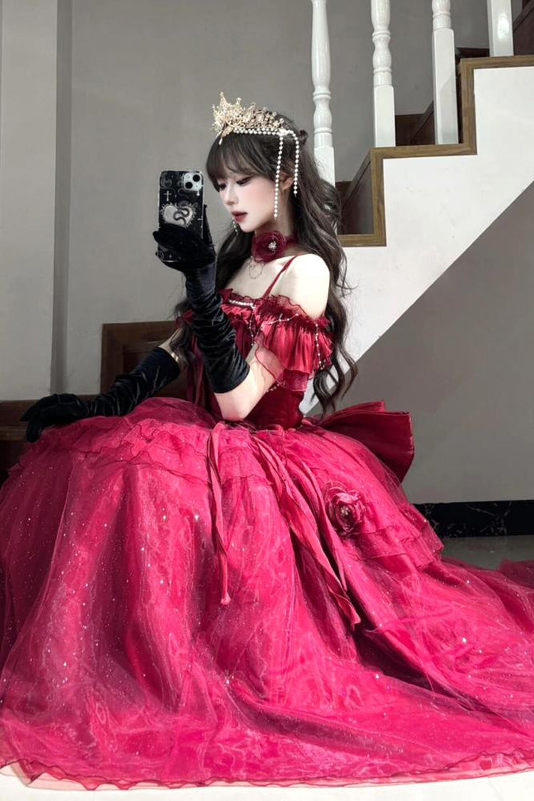 Bright Stars Off Shoulder Ruffle Bowknot Asymmetric Sweet Princess Dress