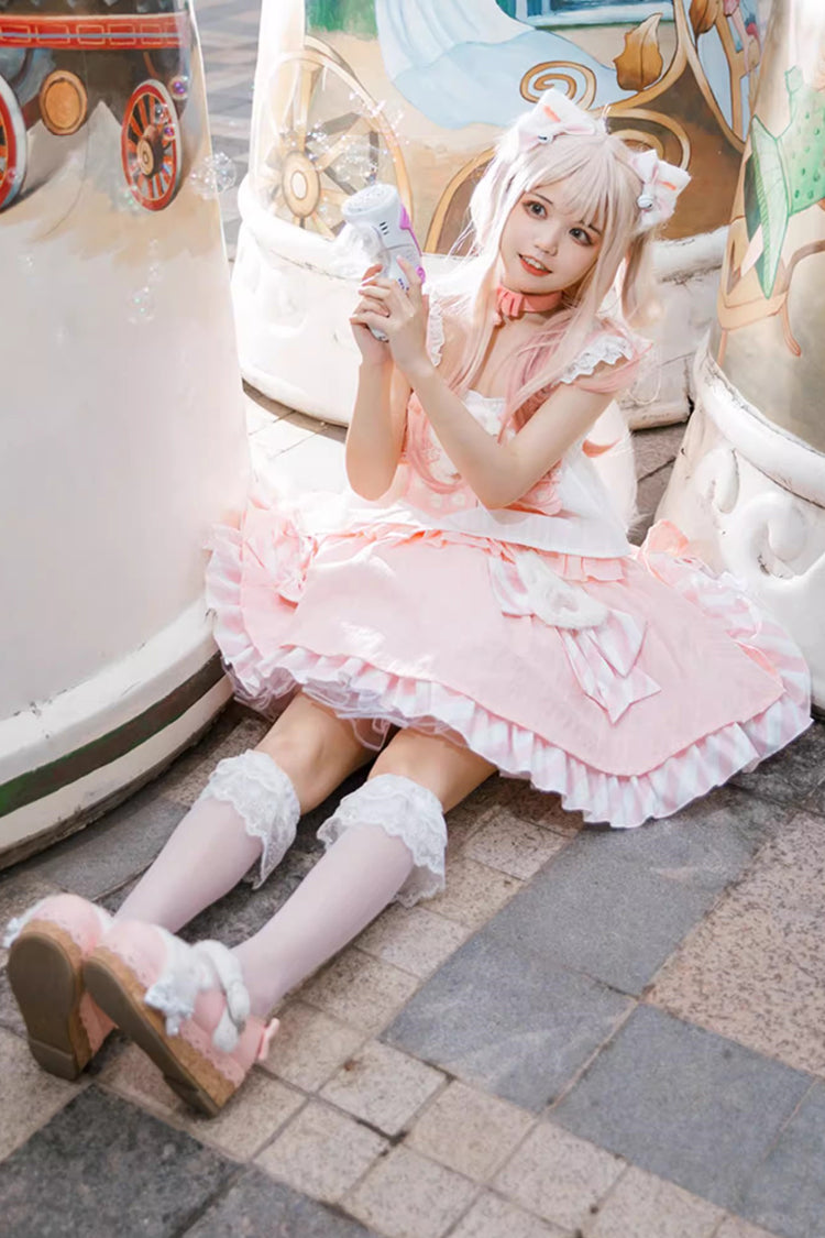 Rose Miss Meow Print Ruffle Bow Sweet Lolita Skirt Ensemble