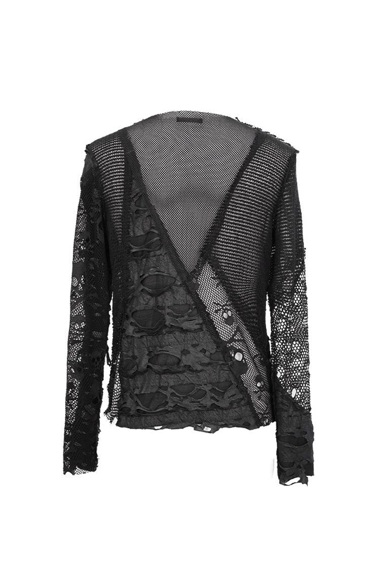 Punk T-Shirt for Men with Mesh Stitching and Round Collar