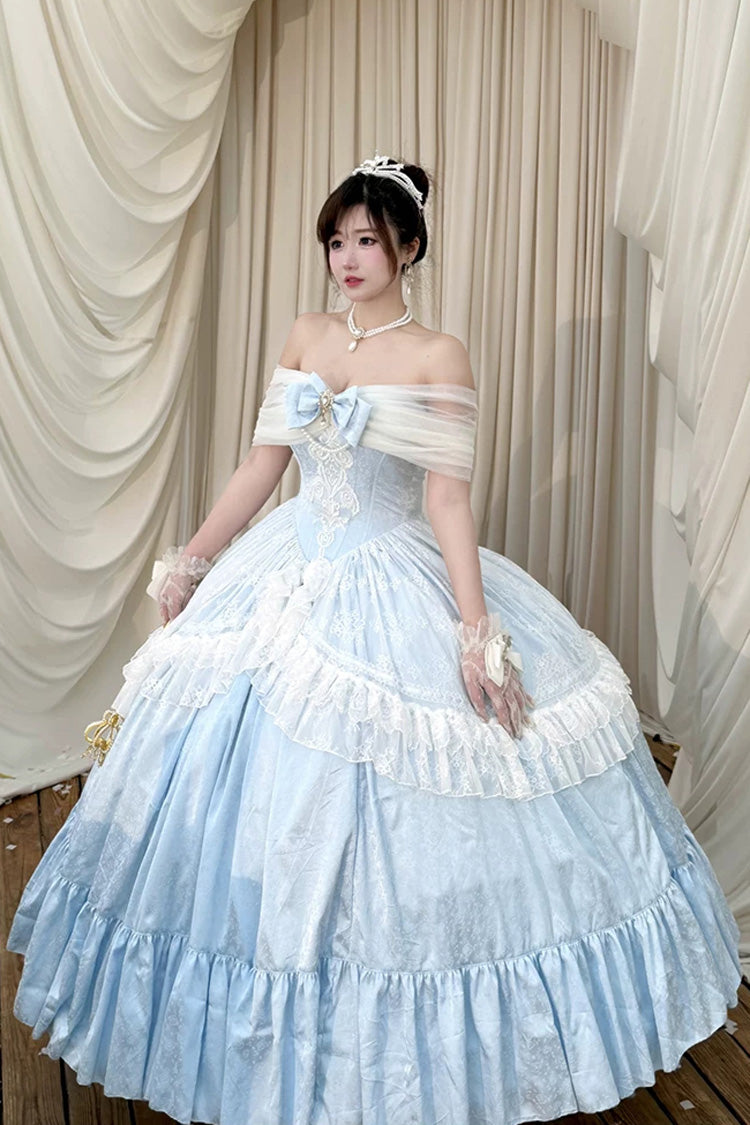 Sleeveless Pearl-Trimmed Hanayome Dress with Ruffles and Bow