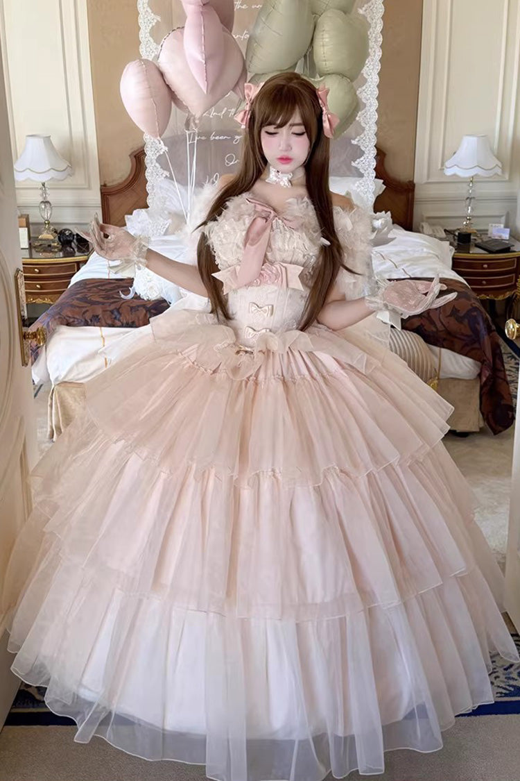 Rose Mousse Love Song Sleeveless Layered Ruffles Bride Bow Sweet Lolita Gown