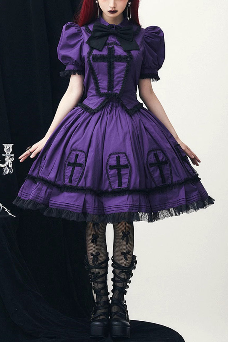 Purple Cross Short Puff Sleeves Two-Piece Gothic Lolita Dress
