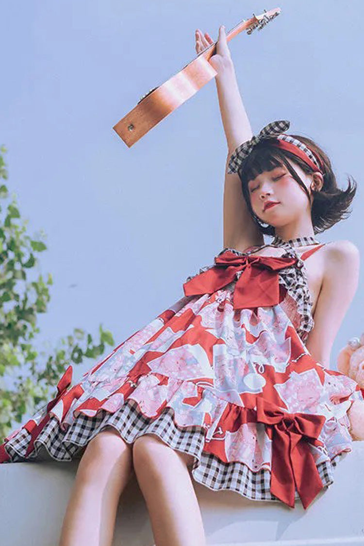Sweet Lolita JSK Dress with Detachable Straps and Ruffled Print