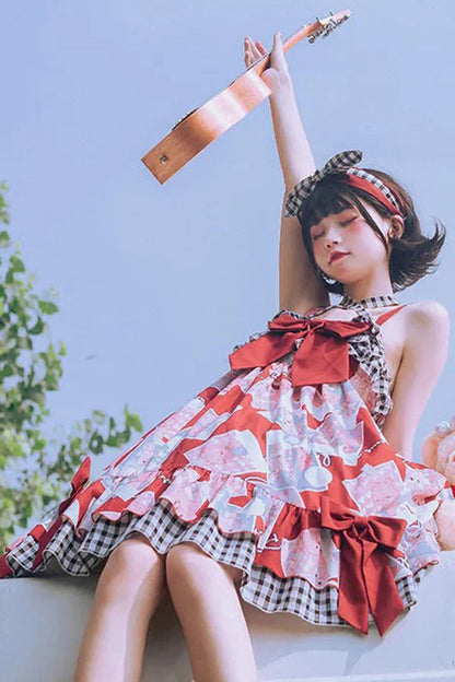 Sweet Lolita JSK Dress with Detachable Straps and Ruffled Print