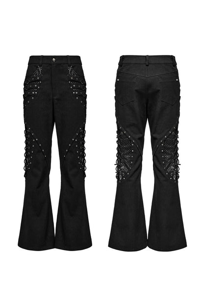 Gothic Flared Pants with Lace-Up Mesh Detailing