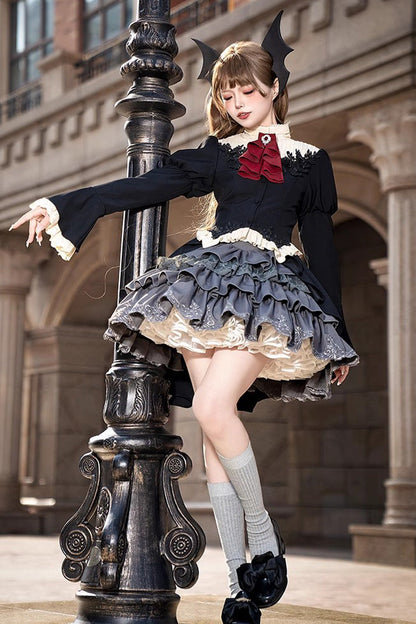 Black Eternal Night Feast Multi-Layer Ruffle Lace Gothic Princess Set