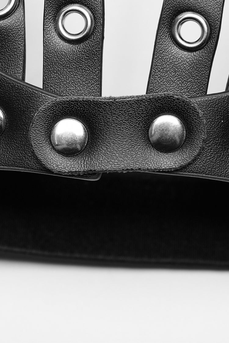 Steampunk Mask with Metal Rivet Decoration in Black Faux Leather for Women