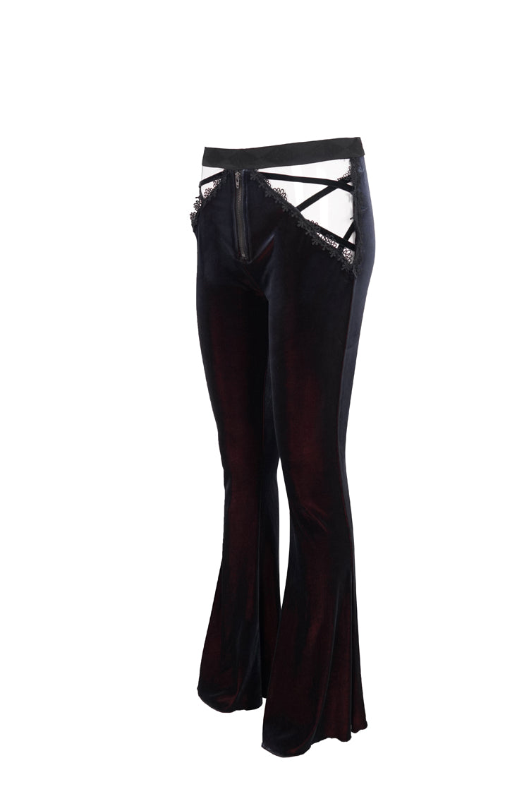 Velvet Low-Rise Ribbon Cutout Flare Gothic Pants