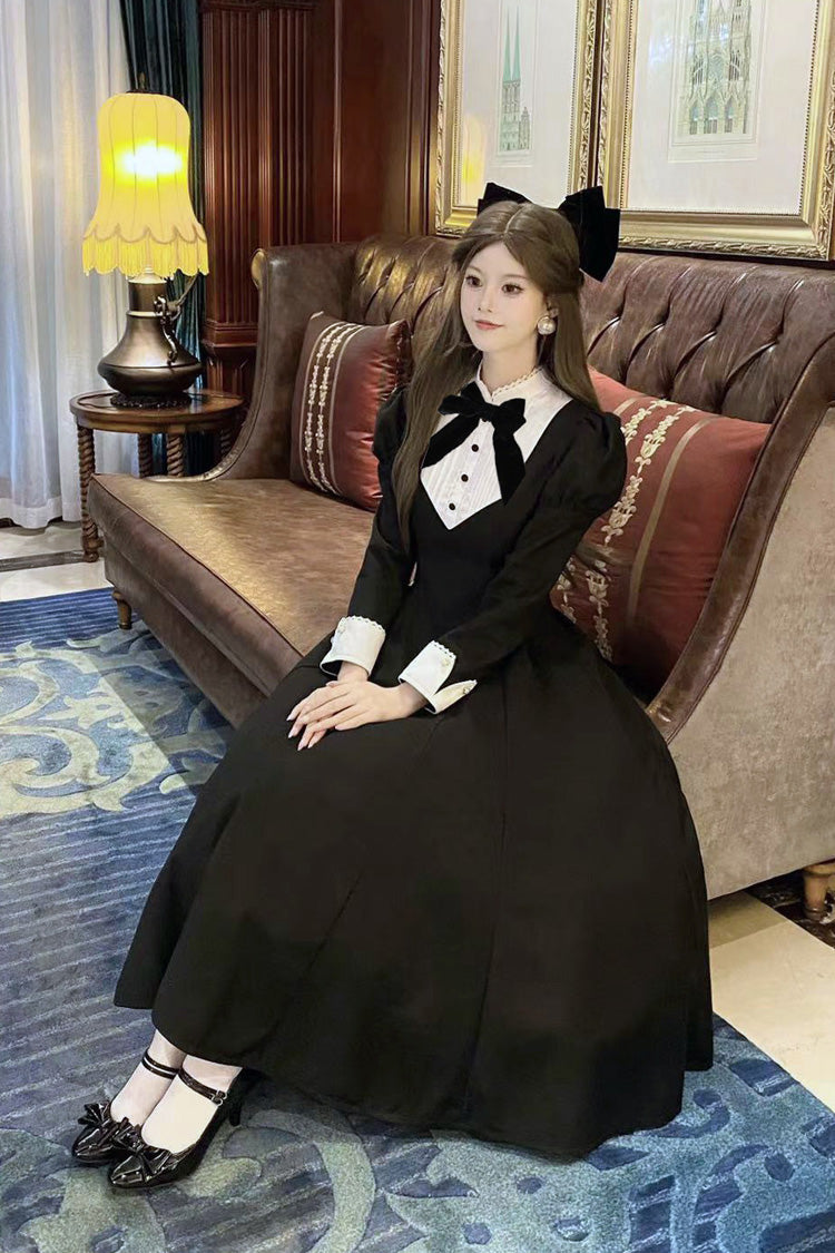 Stand Collar Bow-Trimmed Elegant Gothic OP Dress