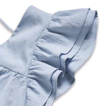 Up Top Blue Collar Pantskirt Sqaure Layered Lace