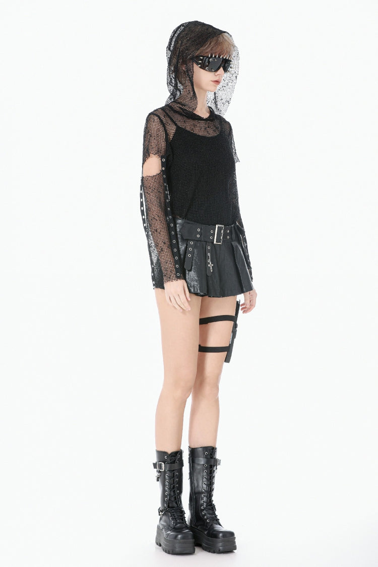 Punk Shorts with Eyelets and Asymmetric Pleated Belt